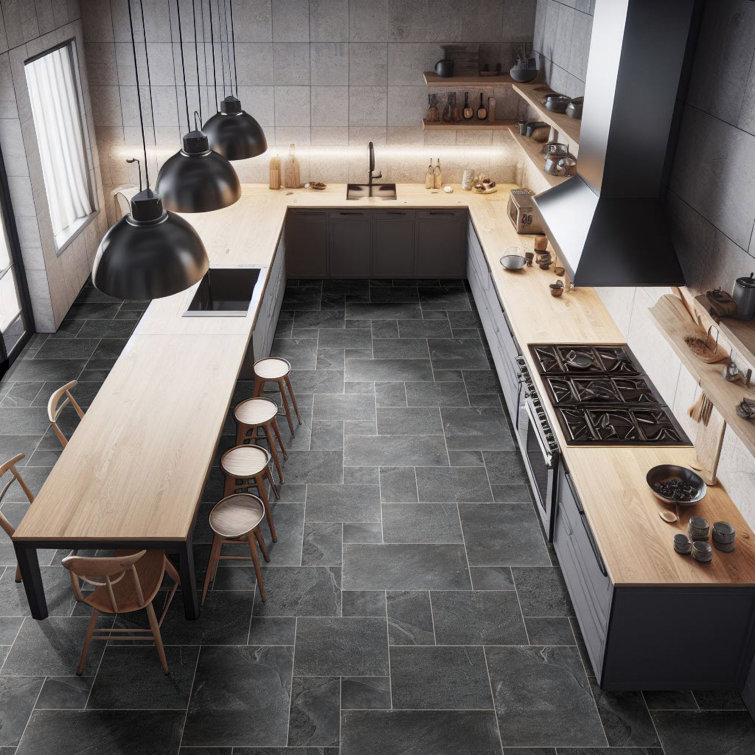 Montauk Black Slate Large Outdoor Rectangle Tile