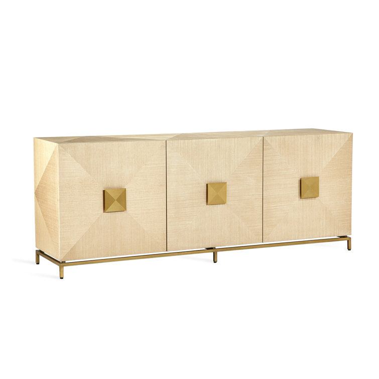 Gaspard Latte & High Gloss Navy 3-Door Sideboard with Antique Brass Accents