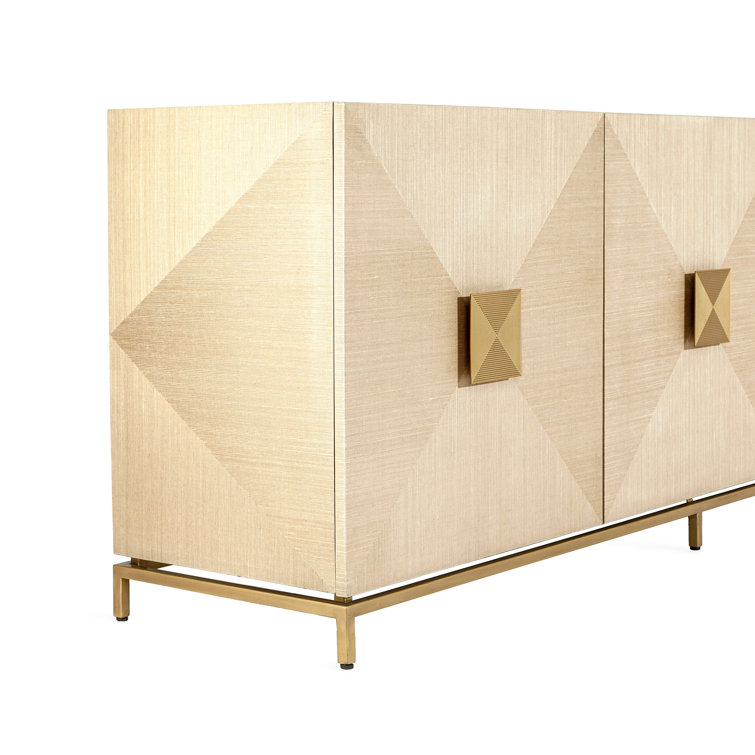 Gaspard Latte & High Gloss Navy 3-Door Sideboard with Antique Brass Accents