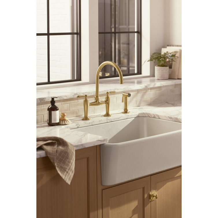 Edalyn Vibrant Brushed Moderne Brass Kitchen Faucet with Side Sprayer