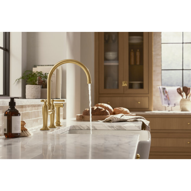 Edalyn Vibrant Brushed Moderne Brass Kitchen Faucet with Side Sprayer