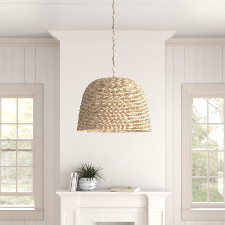 Pacifica Natural Wood Beaded Dome Pendant Light