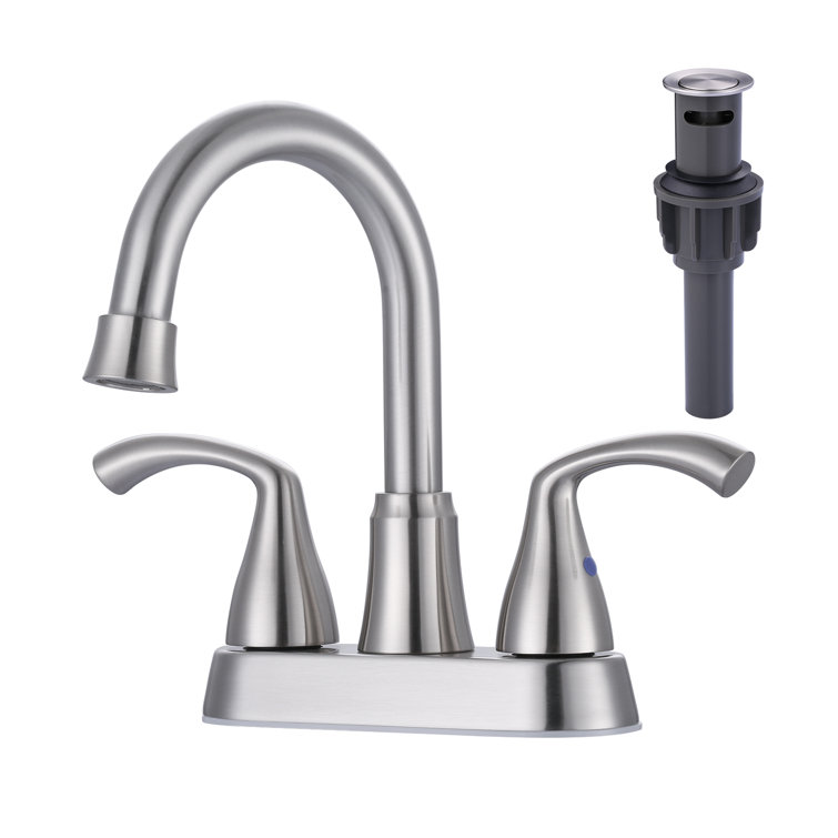 Brushed Nickel Double Handle High Arc Bathroom Faucet with Pop-Up Drain