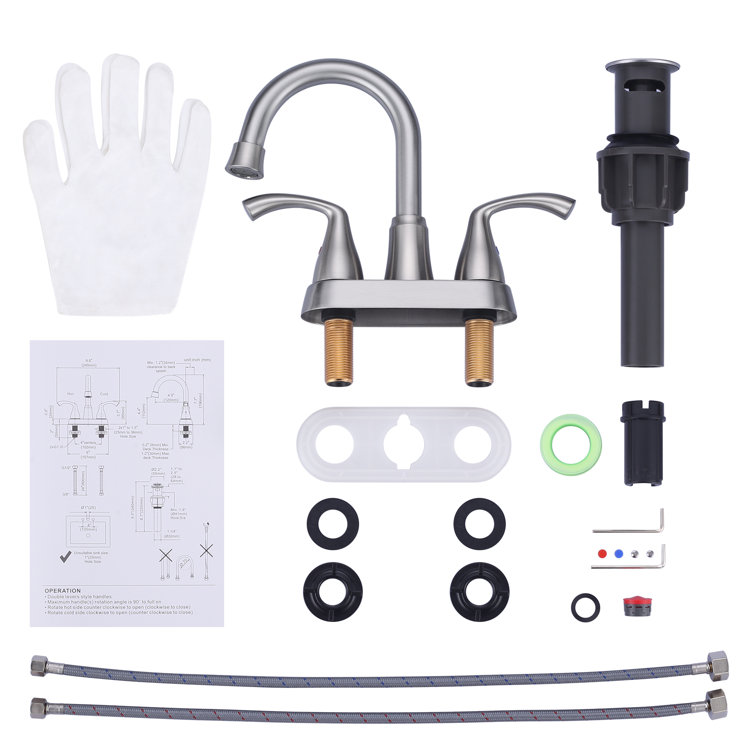 Brushed Nickel Double Handle High Arc Bathroom Faucet with Pop-Up Drain