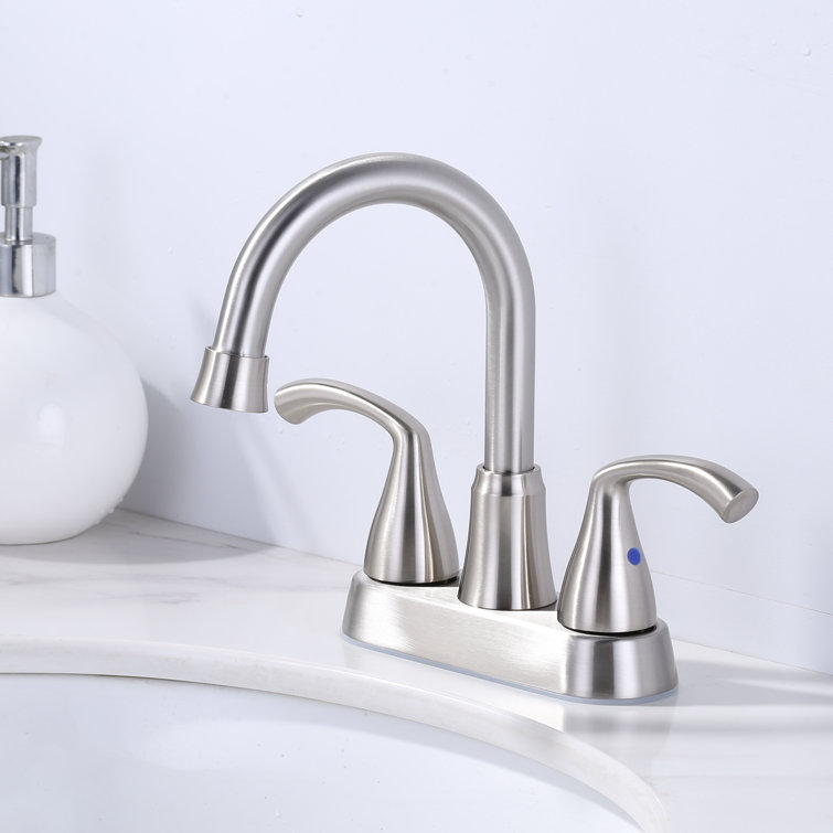 Brushed Nickel Double Handle High Arc Bathroom Faucet with Pop-Up Drain