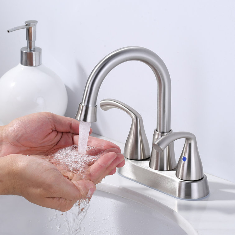 Brushed Nickel Double Handle High Arc Bathroom Faucet with Pop-Up Drain