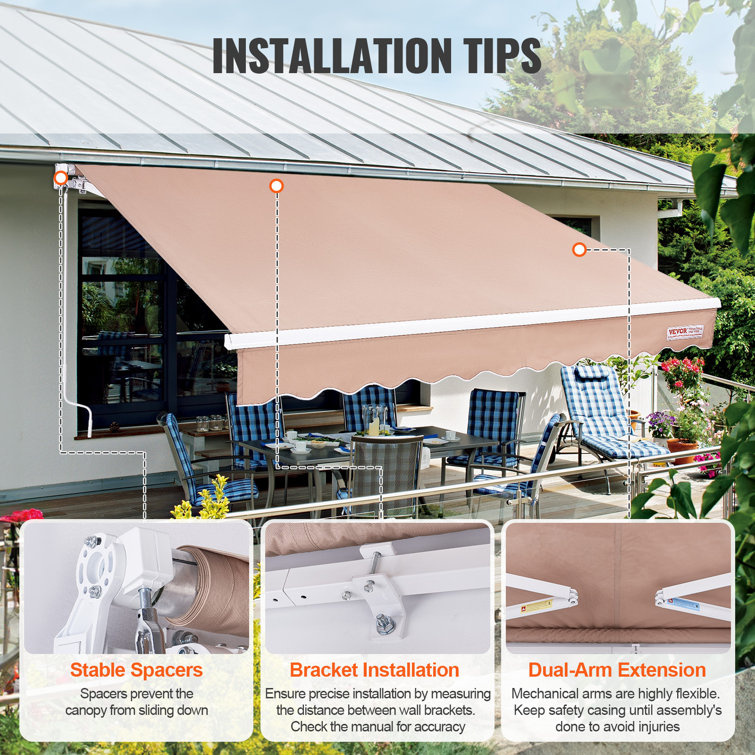 VEVOR 156'' x 94'' Beige Polyester Retractable Patio Awning