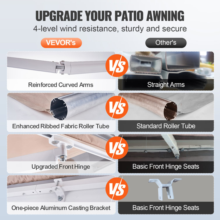 VEVOR 156'' x 94'' Beige Polyester Retractable Patio Awning