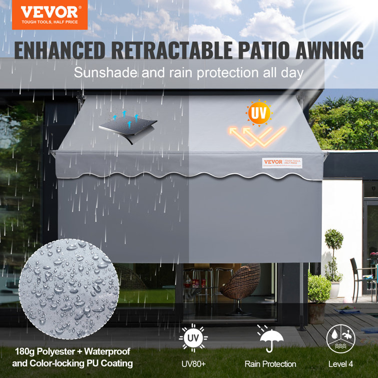 VEVOR 118'' Gray Polyester Retractable Patio Awning