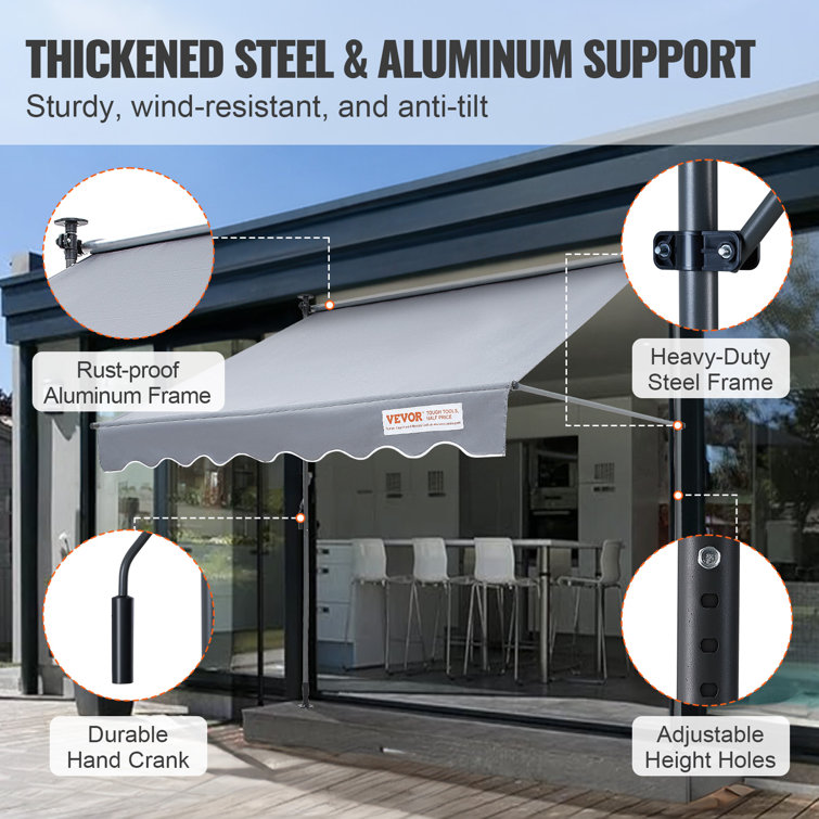 VEVOR 118'' Gray Polyester Retractable Patio Awning