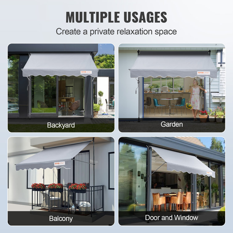 VEVOR 118'' Gray Polyester Retractable Patio Awning