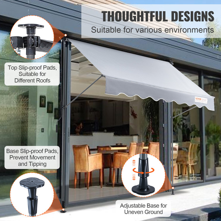 VEVOR 118'' Gray Polyester Retractable Patio Awning