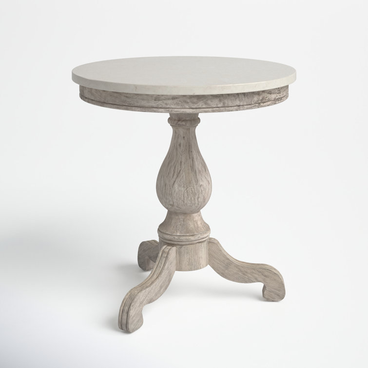 Rustic Gray Round Marble Top Pedestal End Table