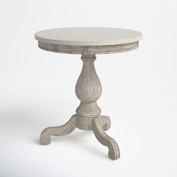 Rustic Gray Round Marble Top Pedestal End Table