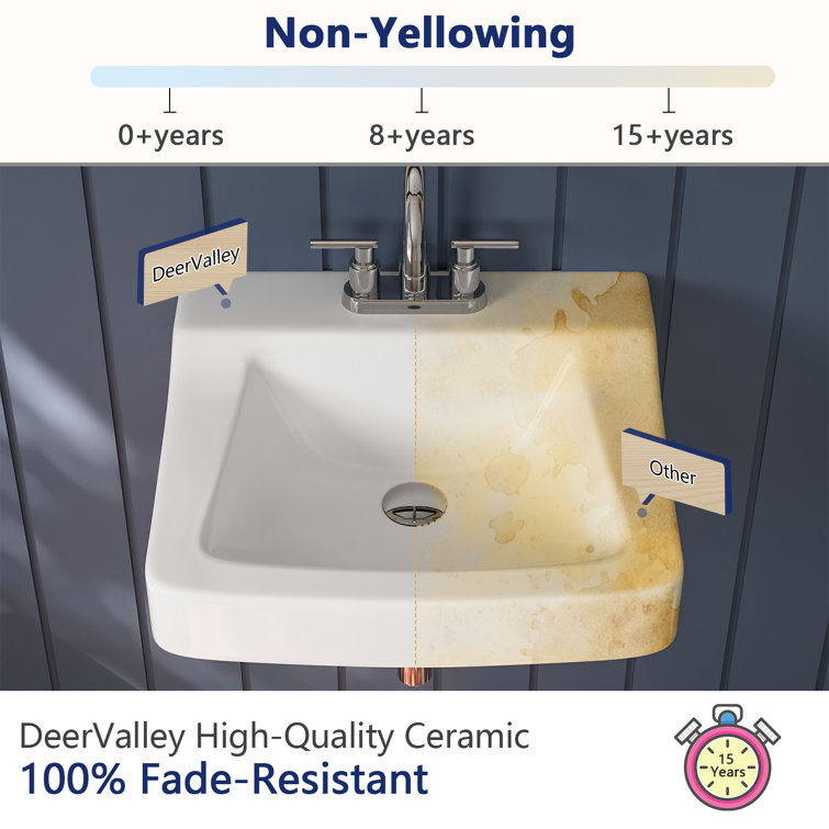 19'' White Ceramic Wall-Mount Bathroom Sink with Faucet Hole