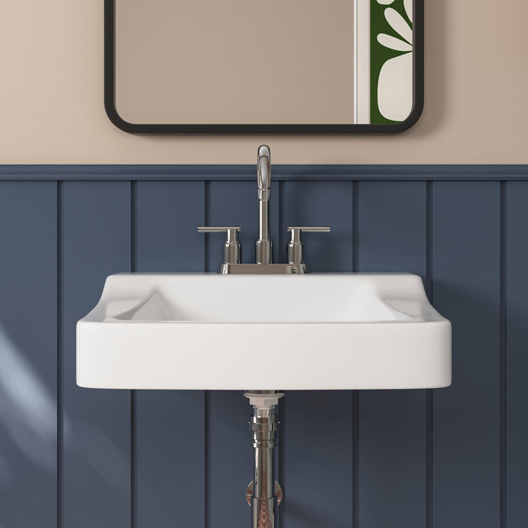 19'' White Ceramic Wall-Mount Bathroom Sink with Faucet Hole