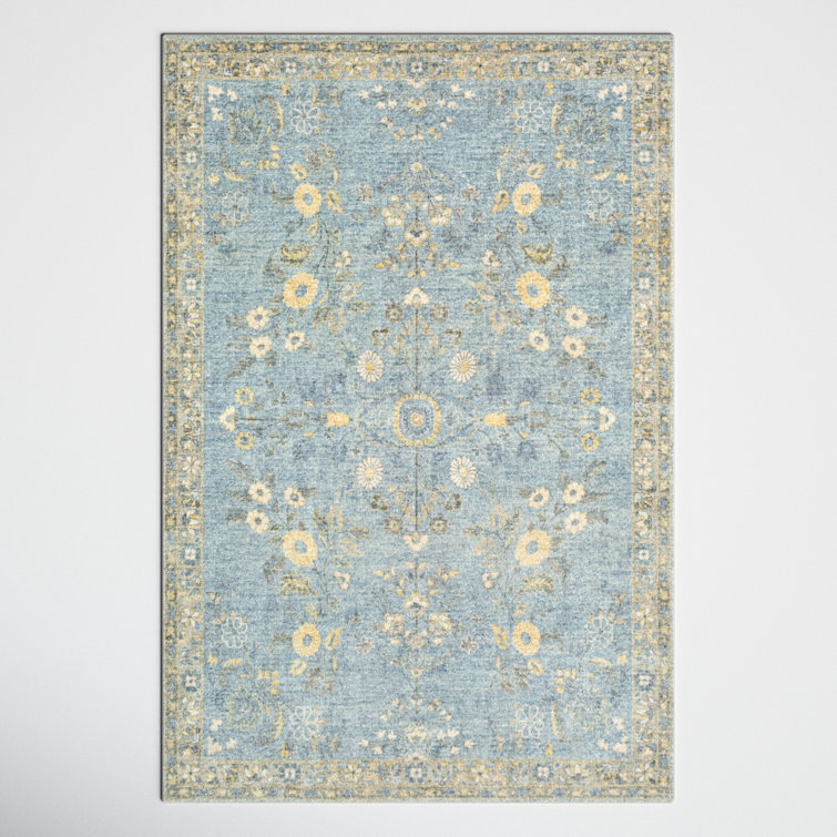 Blue and Yellow Oriental Synthetic 5' x 7' Area Rug