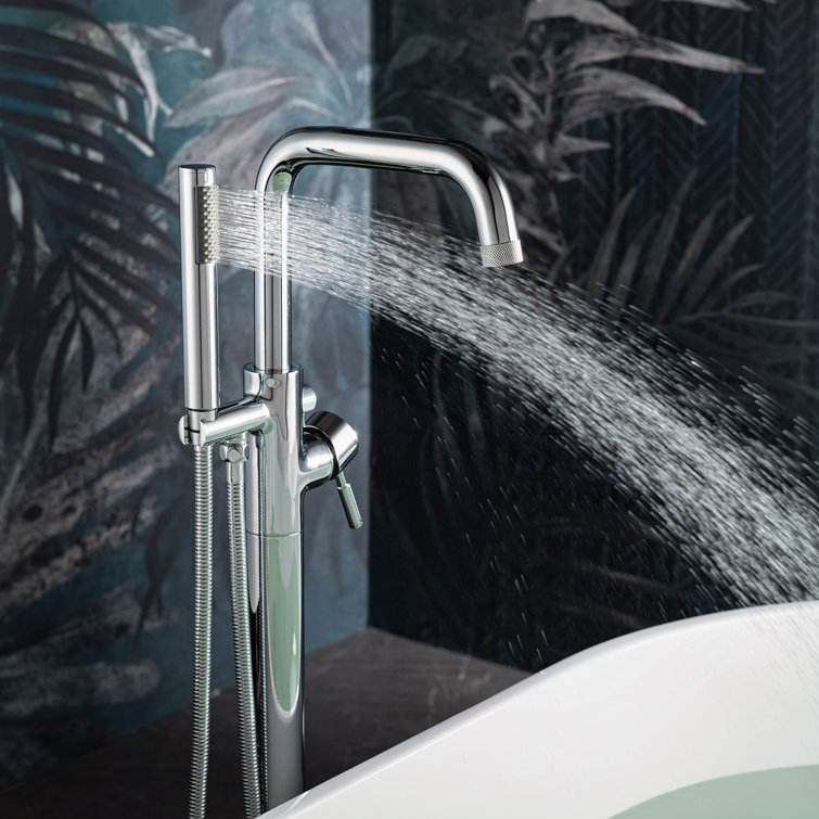 Chrome Freestanding Tub Filler with Hand Shower
