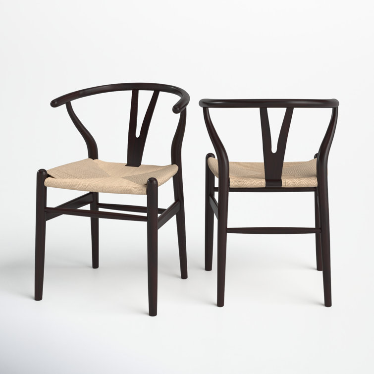 Walnut Wood Elegant Side Chair with Woven Rush Seat