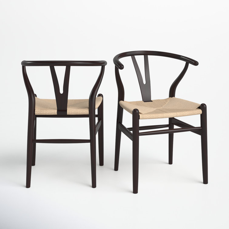 Walnut Wood Elegant Side Chair with Woven Rush Seat