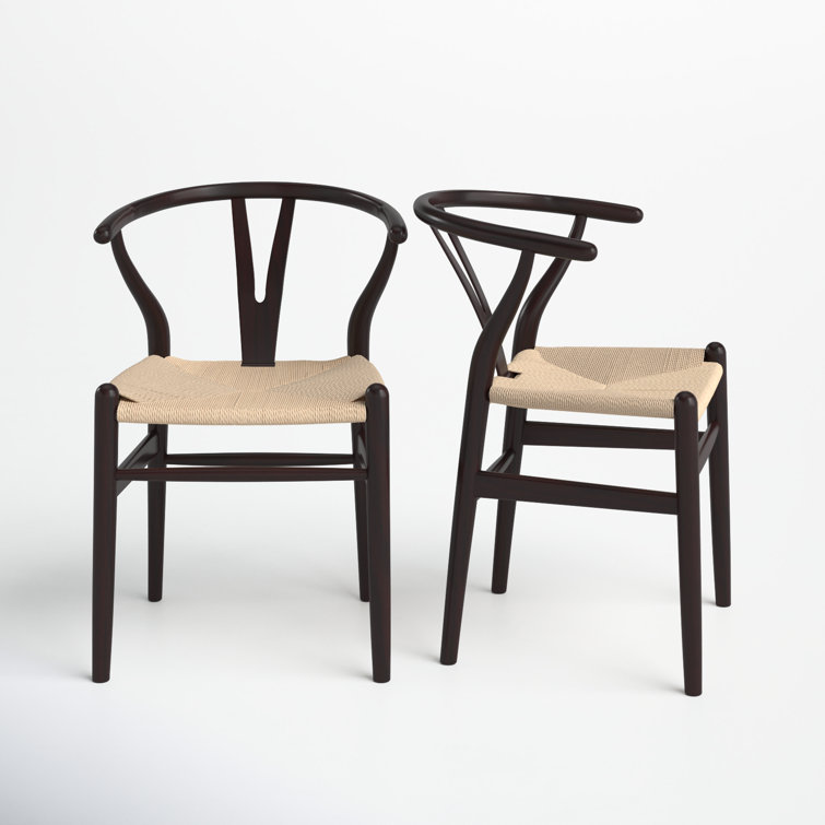 Walnut Wood Elegant Side Chair with Woven Rush Seat