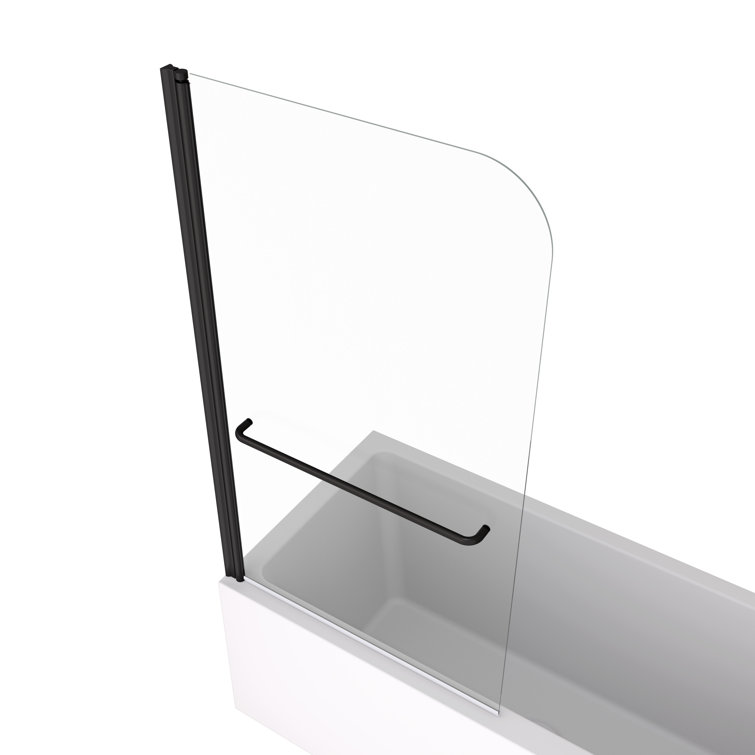 34"W x 58"H Matte Black Frameless Pivot Tub Door with Clear Glass