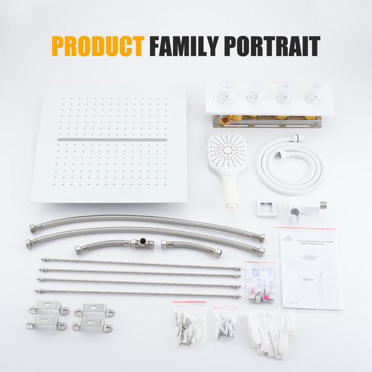 Matte White Dual Head Ceiling Mounted Rainfall Shower System