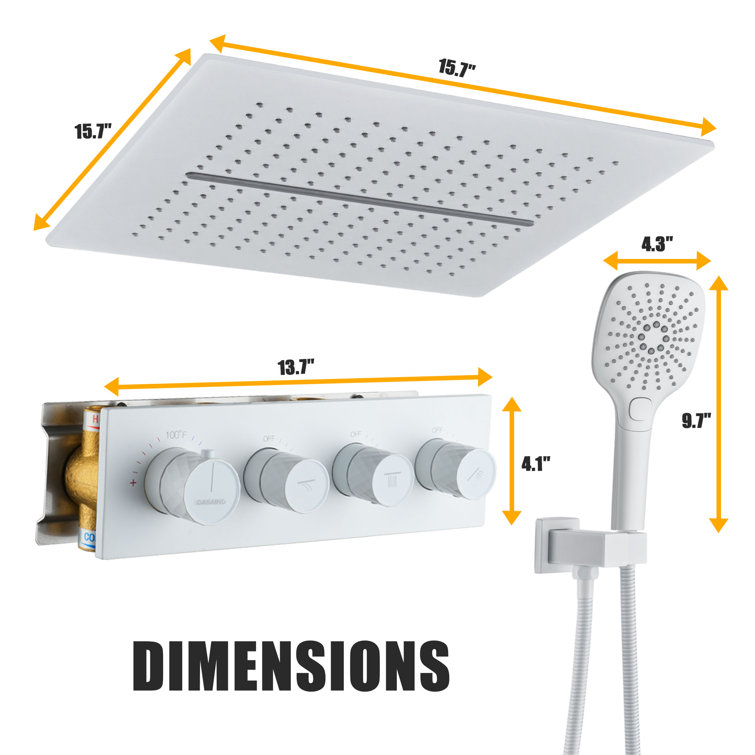 Matte White Dual Head Ceiling Mounted Rainfall Shower System