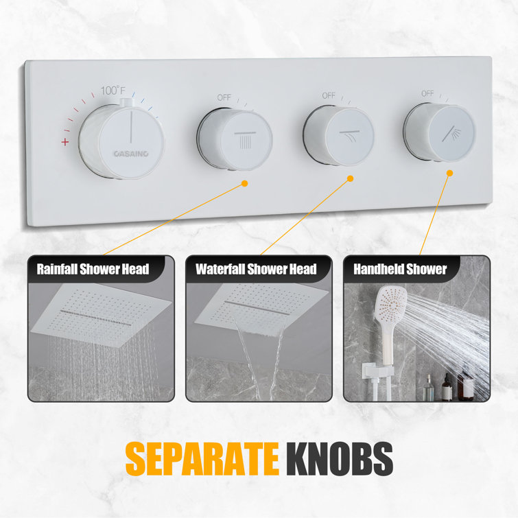 Matte White Dual Head Ceiling Mounted Rainfall Shower System