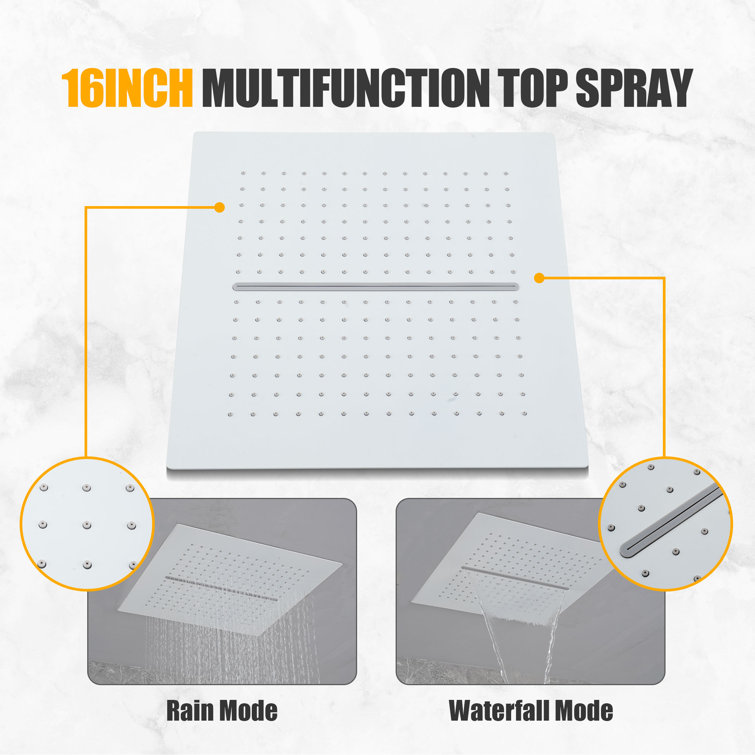 Matte White Dual Head Ceiling Mounted Rainfall Shower System