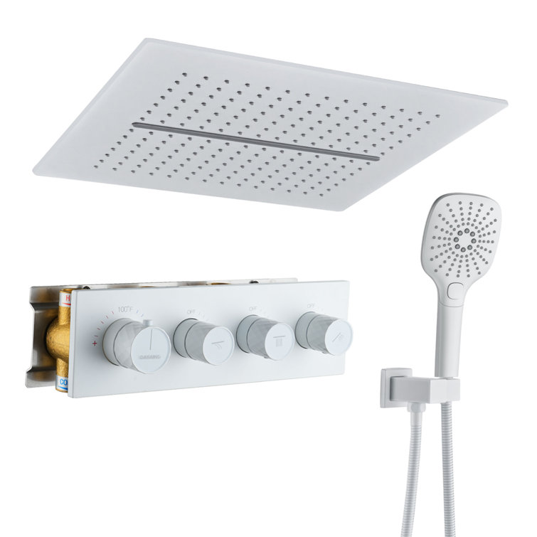 Matte White Dual Head Ceiling Mounted Rainfall Shower System