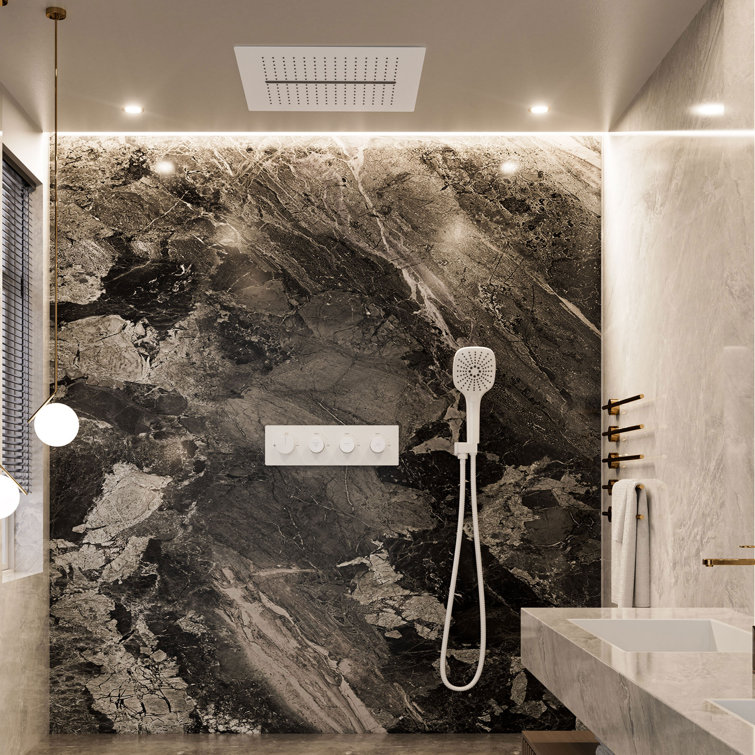 Matte White Dual Head Ceiling Mounted Rainfall Shower System