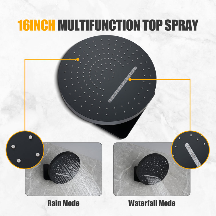 Matte Black Thermostatic Rainfall Shower System with Handheld