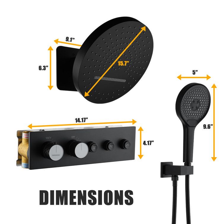 Matte Black Thermostatic Rainfall Shower System with Handheld