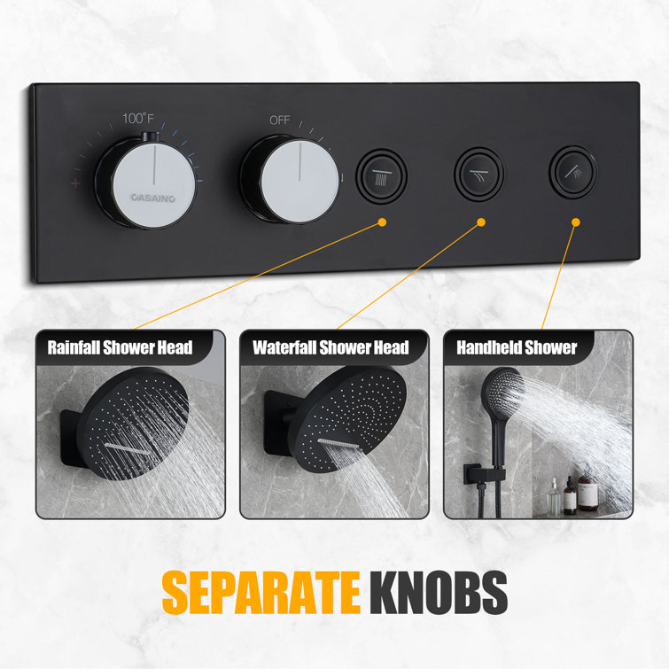 Matte Black Thermostatic Rainfall Shower System with Handheld