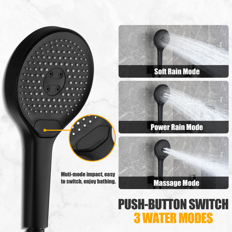 Matte Black Thermostatic Rainfall Shower System with Handheld