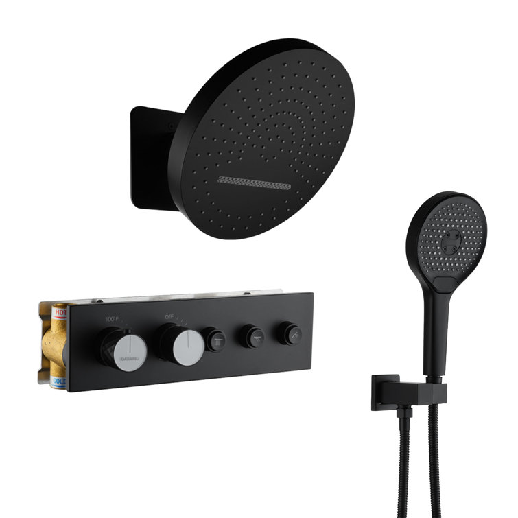 Matte Black Thermostatic Rainfall Shower System with Handheld