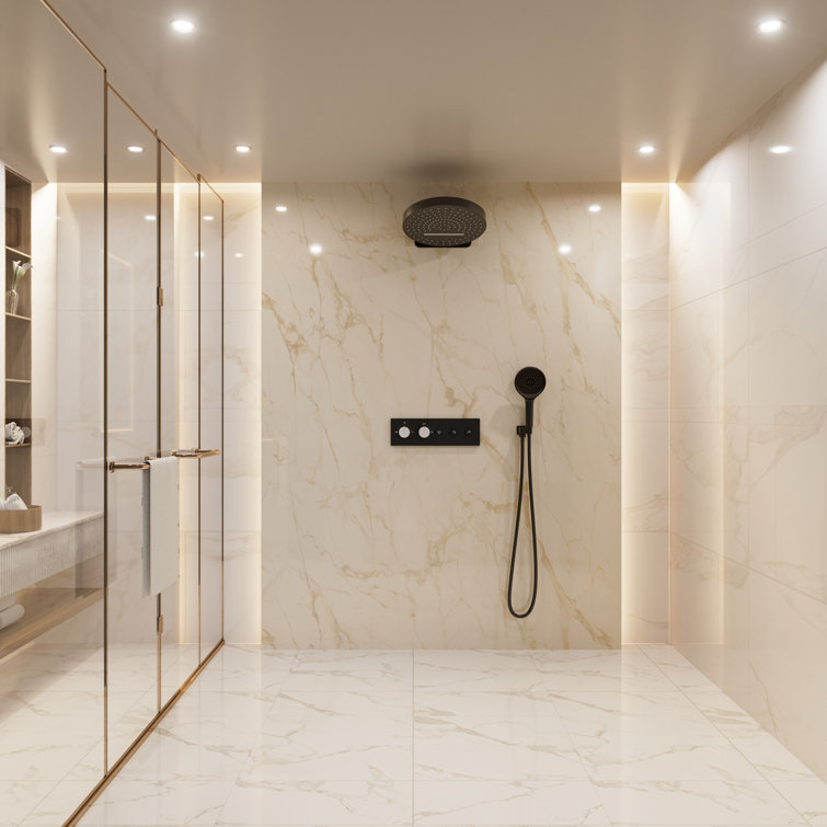 Matte Black Thermostatic Rainfall Shower System with Handheld