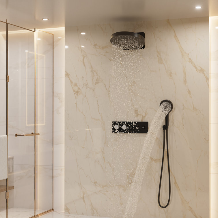 Matte Black Thermostatic Rainfall Shower System with Handheld