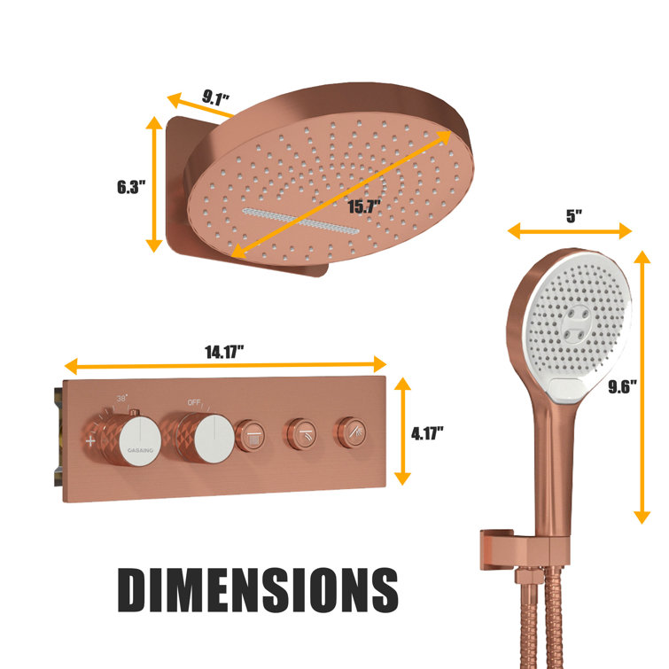 Brushed Rose Gold Stainless Steel Ceiling Mounted Shower System