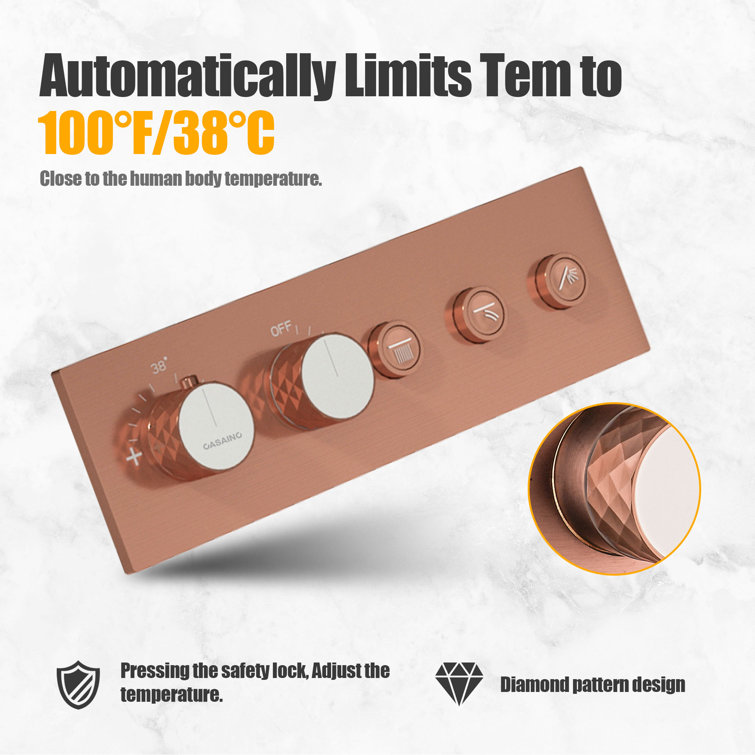 Brushed Rose Gold Stainless Steel Ceiling Mounted Shower System
