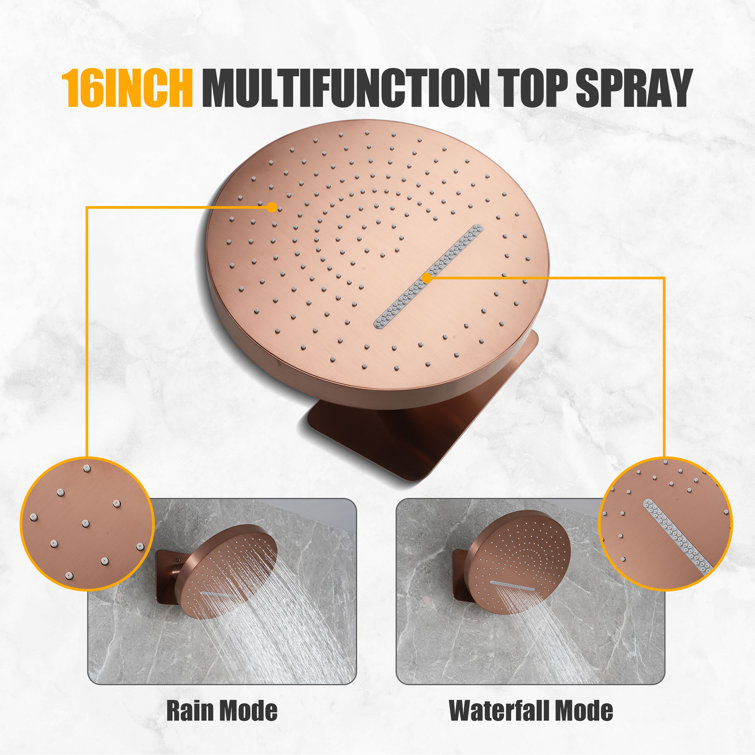 Brushed Rose Gold Stainless Steel Ceiling Mounted Shower System