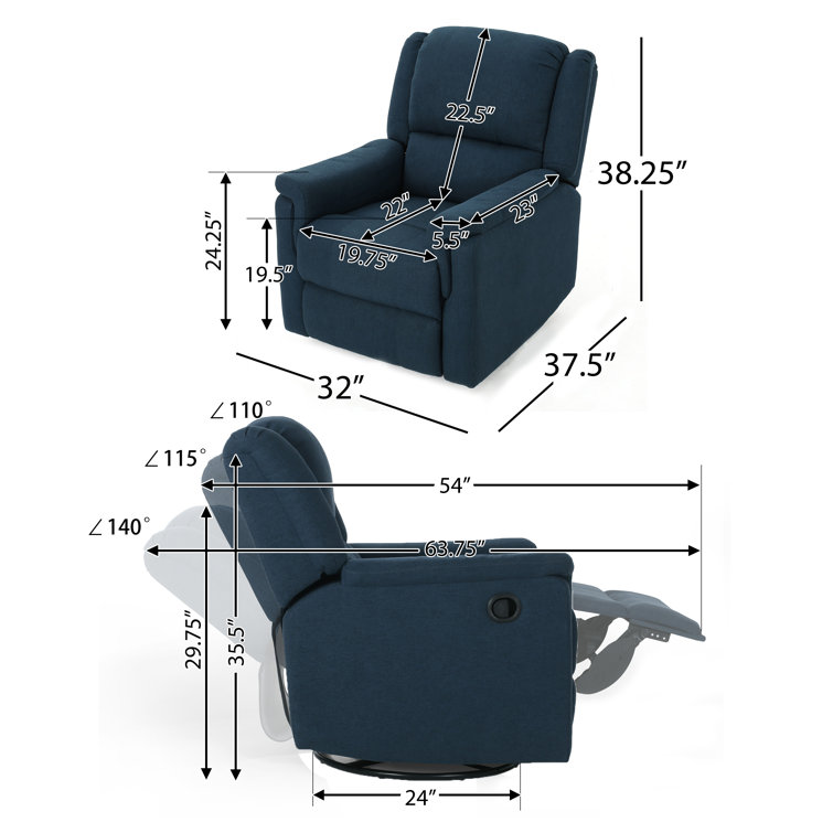Navy Blue Polyester Swivel Recliner Accent Chair