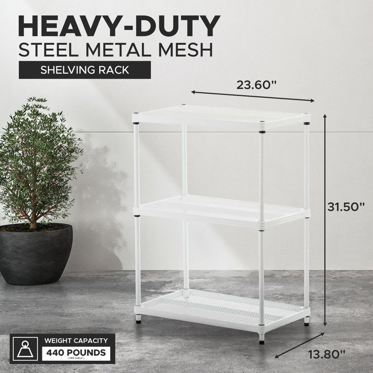 MeshWorks 3-Tier Adjustable White Metal Utility Shelving Unit
