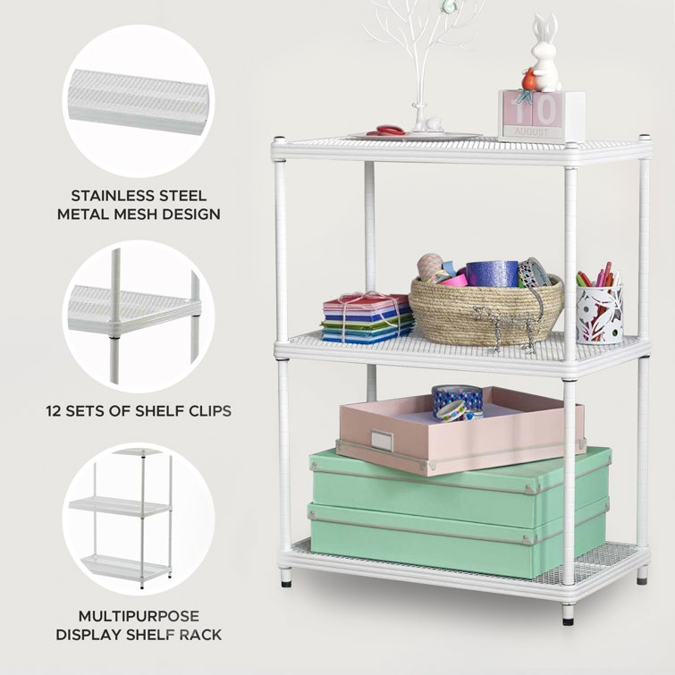 MeshWorks 3-Tier Adjustable White Metal Utility Shelving Unit