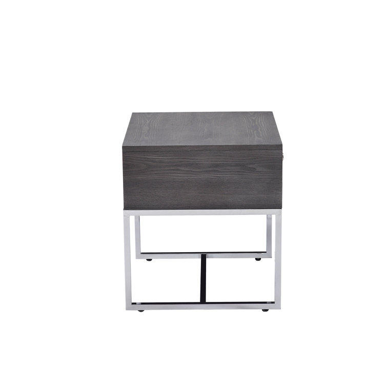 Modern Gray Oak & Chrome Rectangular End Table with Storage