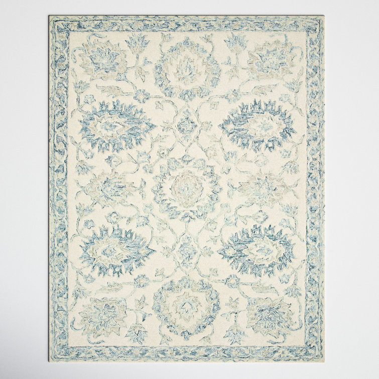 Aden Oriental Hand-Hooked Ivory & Blue Wool Area Rug - 7'9" x 9'9"