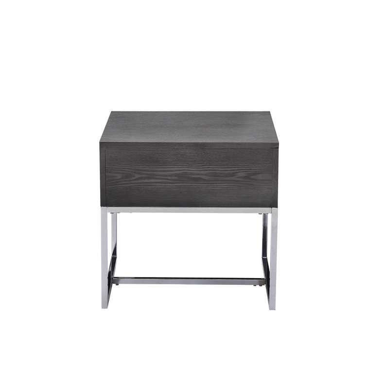 Modern Gray Oak & Chrome Rectangular End Table with Storage