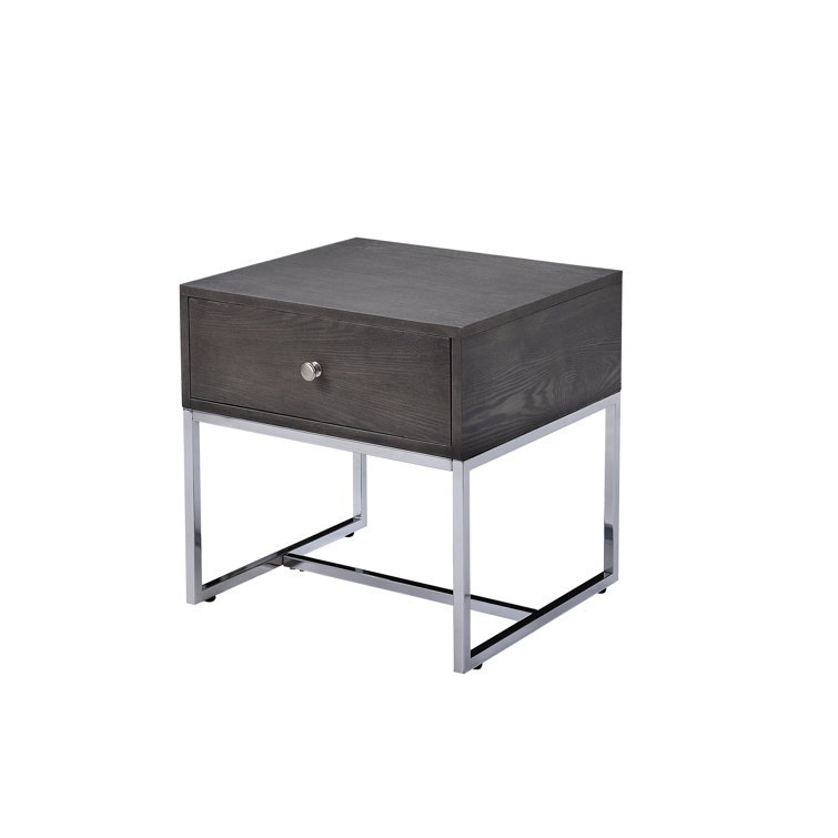 Modern Gray Oak & Chrome Rectangular End Table with Storage