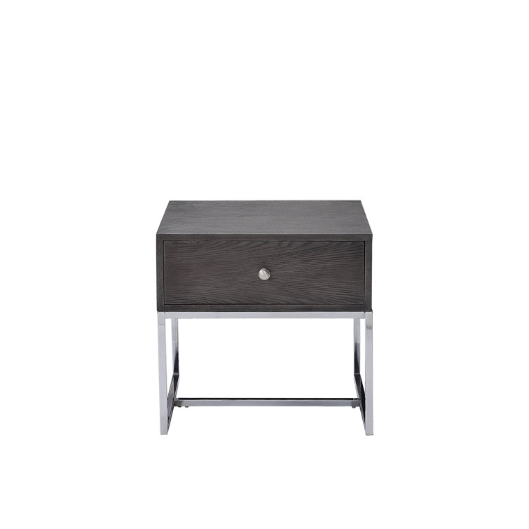 Modern Gray Oak & Chrome Rectangular End Table with Storage